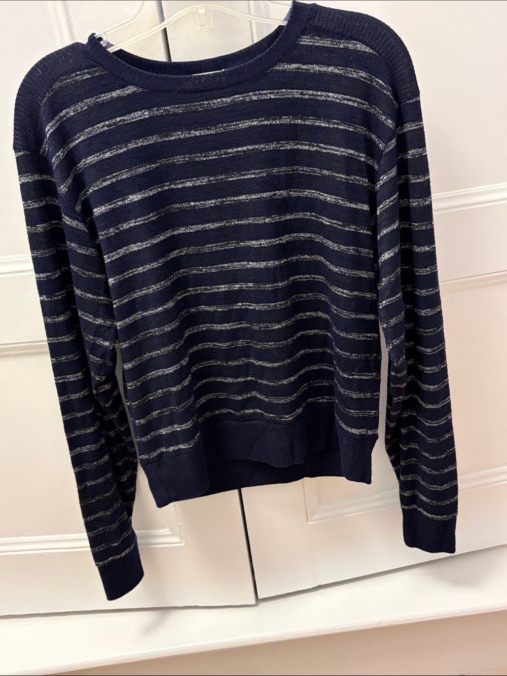 rag & bone Navy and Light Gray Striped Crewneck Sweater